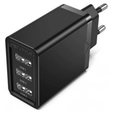 CARGADOR PARED/VIAJE 3xUSB-A 12W NEGRO VENTION (Espera 4 dias) en Huesoi