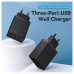 CARGADOR PARED/VIAJE 3xUSB-A 12W NEGRO VENTION (Espera 4 dias) en Huesoi