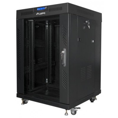 ARMARIO LANBERG RACK 19" 15U 600X600 FLAT PACK NEGRO PUERTA CRISTAL CON LCD en Huesoi