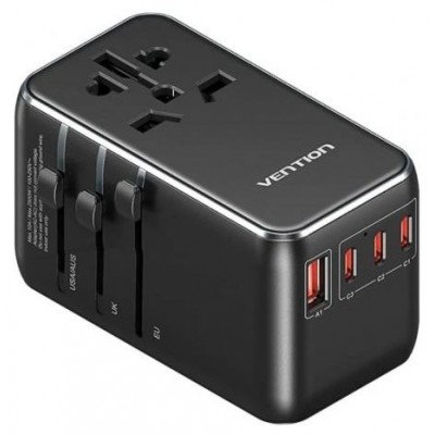 CARGADOR PARED UNIVERSAL TOMA DE CORRIENTE/3xUSB-C/USB-A 120W NEGRO VENTION (Espera 4 dias) en Huesoi