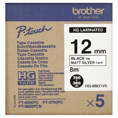 BROTHER Cinta Alta Calidad 8m Plateado/Negro (Pack 5Ud)12mm en Huesoi