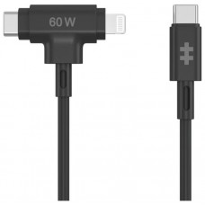 HYPER SILICONE USB-C TO USB-C AND LIGHTNING HYBRID 60W CABLE - BLACK en Huesoi