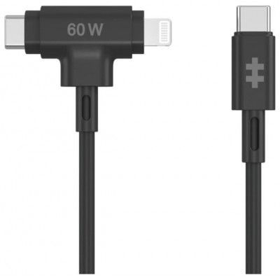 HYPER SILICONE USB-C TO USB-C AND LIGHTNING HYBRID 60W CABLE - BLACK en Huesoi