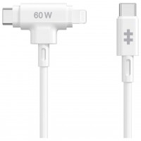 HYPER SILICONE USB-C TO USB-C AND LIGHTNING HYBRID 60W CABLE - WHITE en Huesoi