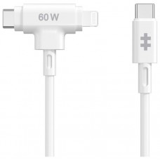 HYPER SILICONE USB-C TO USB-C AND LIGHTNING HYBRID 60W CABLE - WHITE en Huesoi