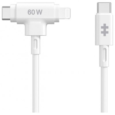 HYPER SILICONE USB-C TO USB-C AND LIGHTNING HYBRID 60W CABLE - WHITE en Huesoi