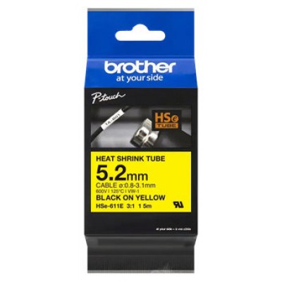 BROTHER Cinta tubo termorretractil. Texto negro sobre fondo amarillo. PTE300, PTE550W, PTP750W, PTP9 en Huesoi