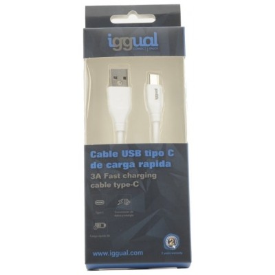 iggual Cable USB-A/USB-C 100 cm blanco Q3.0 3A en Huesoi