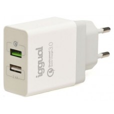 iggual Cargador doble 2xUSB carga rápida QC3.0 30W en Huesoi