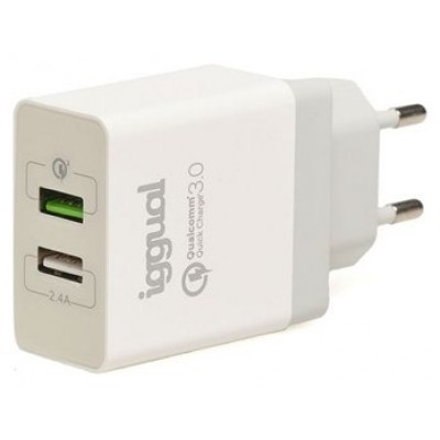 iggual Cargador doble 2xUSB carga rápida QC3.0 30W en Huesoi