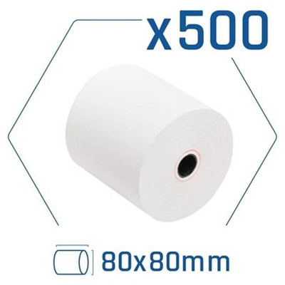 Pack 500 rollos papel t&eacute;rmico sin BPA 80x80mm en Huesoi