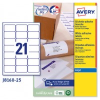 PAQUETE 25 HOJAS ETIQUETAS BLANCAS QUICK DRY-IMPRESORAS DE INYECCIÓN DE TINTA-63,5X38,1 MM AVERY J8160-25 (Espera 4 dias) en Huesoi