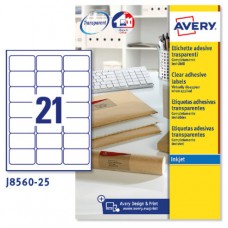 PAQUETE 25 HOJAS ETIQUETAS TRANSPARENTES QUICKPEEL-IMPRESORAS DE INYECCIÓN DE TINTA-63,5X38,1 MM AVERY J8560-25 (Espera 4 dias) en Huesoi