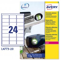 PAQUETE 20 HOJAS ETIQUETAS DE POLIÉSTER BLANCO-IMPRESORAS LÁSER-63,5X33,9 MM AVERY L4773-20 (Espera 4 dias) en Huesoi