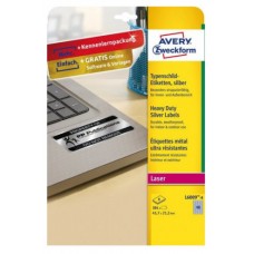 PAQUETE 8 HOJAS ETIQUETAS PLATEADAS DE POLIÉSTER-IMPRESORAS LÁSER-45,7X21,2 MM AVERY L6009-8 (Espera 4 dias) en Huesoi
