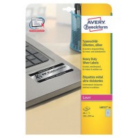 PAQUETE 20 HOJAS ETIQUETAS PLATEADAS DE POLIÉSTER-IMPRESORAS LÁSER-210X297 MM AVERY L6013-20 (Espera 4 dias) en Huesoi