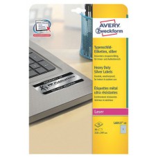 PAQUETE 20 HOJAS ETIQUETAS PLATEADAS DE POLIÉSTER-IMPRESORAS LÁSER-210X297 MM AVERY L6013-20 (Espera 4 dias) en Huesoi