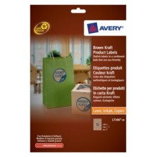 PAQUETE 20 HOJAS ETIQUETAS PARA PRODUCTOS EN PAPEL KRAFT, EFECTO CARTÓN-IMPRESORAS LÁSER/LÁSER DE COLOR/ INYECCIÓN DE TINTA-REDONDAS-60 MM AVERY L7106-20 (Espera 4 dias) en Huesoi