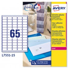 PAQUETE 25 HOJAS MINI ETIQUETAS TRANSPARENTES-IMPRESORAS LÁSER-38,1X21,2 MM AVERY L7551-25 (Espera 4 dias) en Huesoi