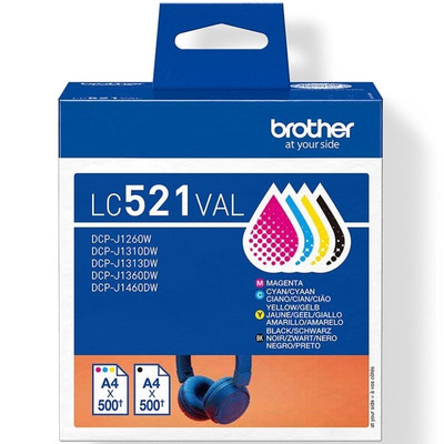 BROTHER Pack de 4 cartuchos de tinta negro, cian, magenta y amarillo LC521VAL 500 pag. cada color en Huesoi BROTHER Pack de 4 cartuchos de tinta negro, cian, magenta y amarillo LC521VAL 500 pag. cada color en Huesoi