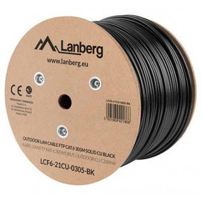 BOBINA CAT.6 LANBERG OUTDOOR FTP RJ45 SOLIDO COBRE FLUKE TESTED AWG24 305M NEGRO en Huesoi