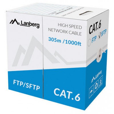 BOBINA CABLE RED LANBERG SFTP RJ45 CAT.6 SOLIDO CU AWG24 CPR 305M GRIS FLUKE en Huesoi
