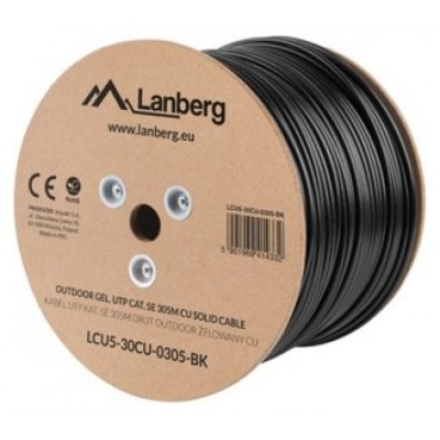 BOBINA CABLE RED LANBERG EXTERIOR UTP RJ45 CAT.5E SOLIDO CU AWG24 305M NEGRO FLU en Huesoi