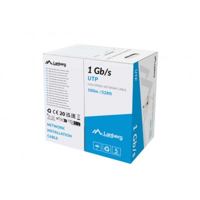 BOBINA CABLE RED LANBERG UTP RJ45 1GB/S SOLIDO CCA AWG23 100M GRIS en Huesoi