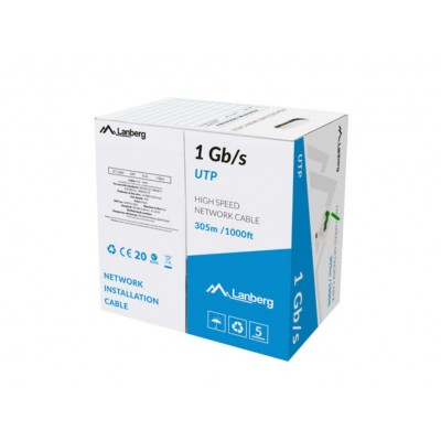 BOBINA CABLE RED LANBERG UTP RJ45 1GB/S SOLIDO CCA AWG23 305M  VERDE en Huesoi
