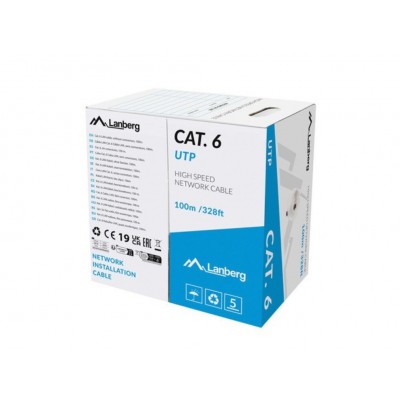 BOBINA CABLE DE RED LANBERG RJ45 CAT.6 UTP SOLIDO CU CPR 100M GRIS FLUKE PASSED en Huesoi
