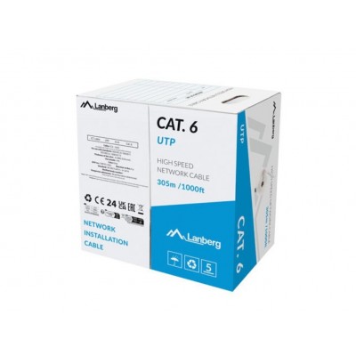 BOBINA CABLE DE RED LANBERG UTP RJ45 CAT.6 SOLIDO CCA 305M GRIS FLUKE PASSED CF en Huesoi