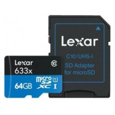 LEXAR 64GB HIGH-PERFORMANCE 633X MICROSDXC UHS-I, UP TO 100MB/S READ 45MB/S WRITE C10 A1 V30 U3 (Espera 4 dias) en Huesoi
