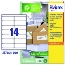 CAJA 100 ETIQUETAS BLANCAS RECICLADAS - QUICKPEEL - IMPRESORAS LÁSER 99,1X38,1MM - 14 ETIQUETAS POR HOJA AVERY LR7163-100 (Espera 4 dias) en Huesoi