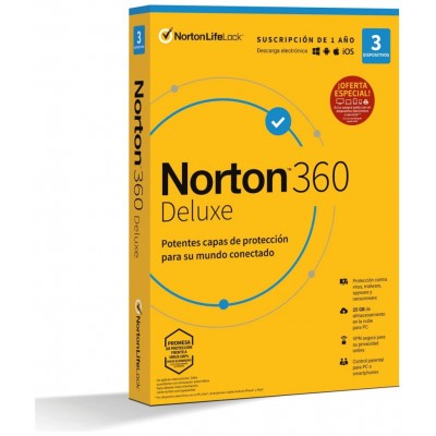SOFTWARE ANTIVIRUS NORTON 360 DELUXE 25GB 1 USUARIO 3 en Huesoi