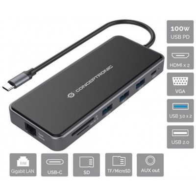 DOCKING USB-C CONCEPTRONIC DONN15G 2xHDMI 1xVGA en Huesoi