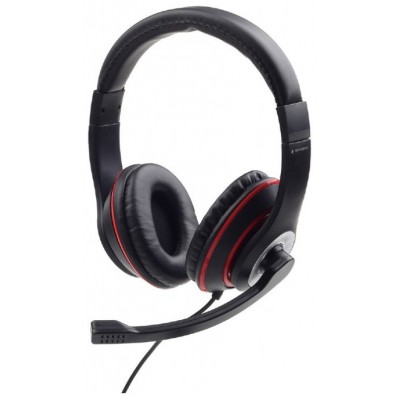 AURICULARES ESTEREO GEMBIRD COLOR NEGRO CON ARO ROJO en Huesoi