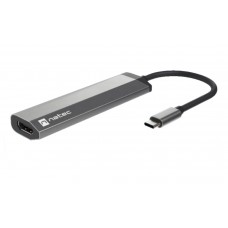 ADAPTADOR NATEC FOWLER SLIM USB-C 2XUSB 3.0,HDMI 4K,USB-C PD en Huesoi