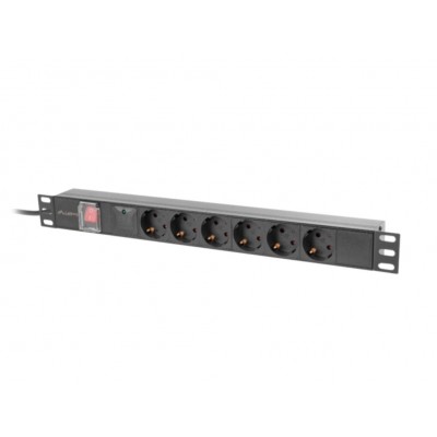 REGLETA LANBERG 1U 16A RACK 19 6X SOCKET SCHUKO NEGRO 2M en Huesoi