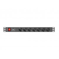 REGLETA LANBERG 1U 10A 7X SCHUKO RACK 19" 2M NEGRO C14 en Huesoi