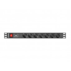 REGLETA LANBERG 1U 10A 7X SCHUKO RACK 19" 2M NEGRO C14 en Huesoi