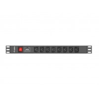 REGLETA LANBERG 1U 16A RACK 19 8X SOCKET IEC C13 NEGRO 2M en Huesoi