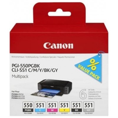 TINTA CANON MULTIPACK PGI550BK+CLI551 C/M/Y/B/G (Espera 4 dias) en Huesoi