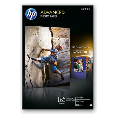 HP Papel fotografico satinado avanzado 250g/m2, 10x15cm, sin bordes, 60 hojas en Huesoi