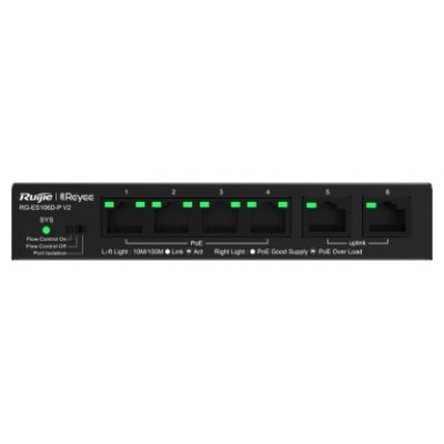 RUIJIE REYEE ETHERNET POE SWITCH 6 (4XPOE) PORTS ETHERNET METAL en Huesoi