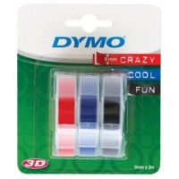 DYMO Cinta RELIEVE 9mm X 3mt para rotuladora Omega/junior color Azul/Negro/Rojo blister 3 unidades en Huesoi