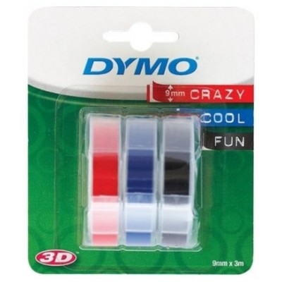 DYMO Cinta RELIEVE 9mm X 3mt para rotuladora Omega/junior color Azul/Negro/Rojo blister 3 unidades en Huesoi