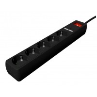 REGLETA CON CARGADOR USB, 5 ENCHUFES, 1.5 M, USB 2A, COLOR NEGRO en Huesoi