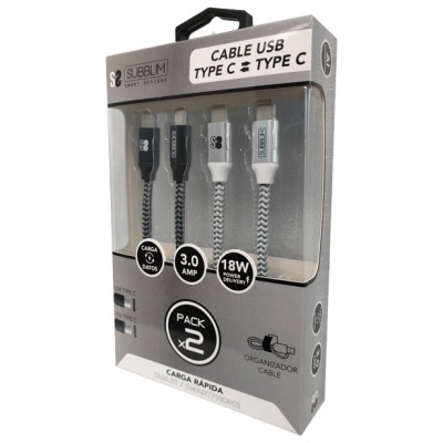 CABLE SUBBLIM 2X PREMIUM USB C TO USB C ALU BLACK/SILVER en Huesoi
