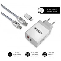 SUBBLIM CARGADOR ULTRA RAPIDO 2xUSB DE PARED PD25W+QC3.0+Cable C to C y lightning Blanco (Espera 4 dias) en Huesoi