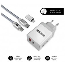 SUBBLIM CARGADOR ULTRA RAPIDO 2xUSB DE PARED PD25W+QC3.0+Cable C to C y lightning Blanco (Espera 4 dias) en Huesoi